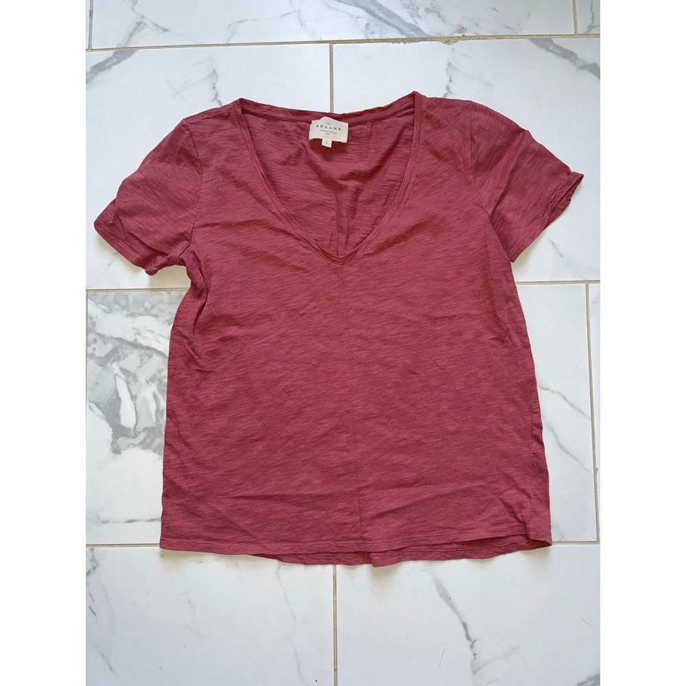 Sezane Malcom cotton v-neck tshirt Nantucket red size small